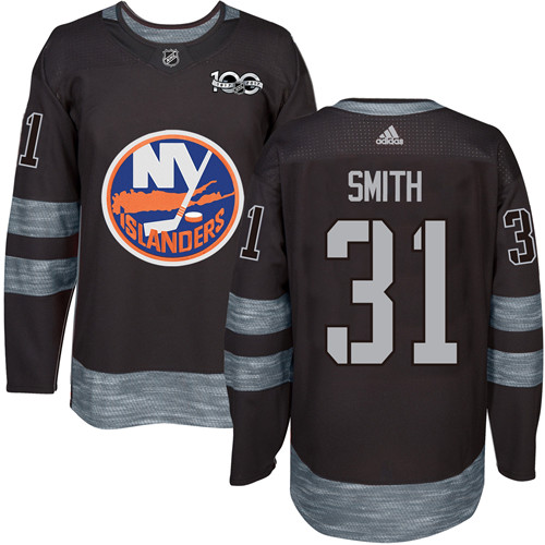 Adidas Islanders #31 Billy Smith Black 1917-100th Anniversary Stitched NHL Jersey - Click Image to Close